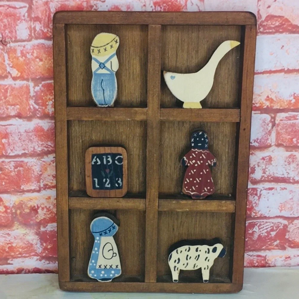 Vintage Hand Panted Rustic Wooden Farmhouse Nursery Shadow Box Wall Decor